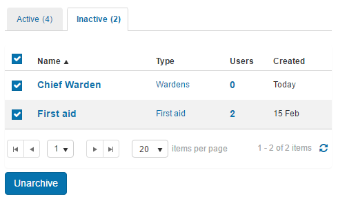 Inactive groups tab