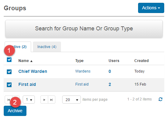 Archive a group from the list
