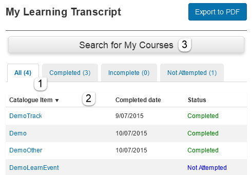 Transcript columns and filters