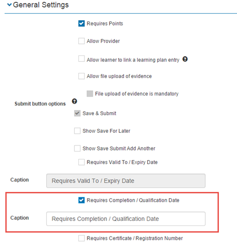 Other Learning completion date setting