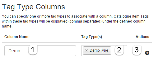 Tag type columns configuration