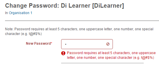 Change Password screen with generated hint