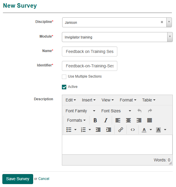 New Assessment Survey form example