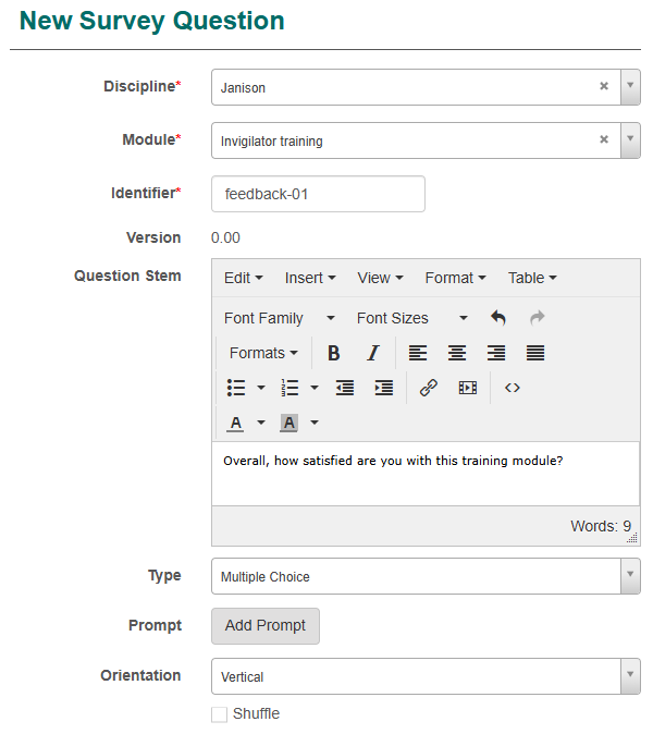 New Survey Question multiple choice example