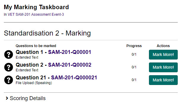 Senior Marker taskboard showing S2 training section