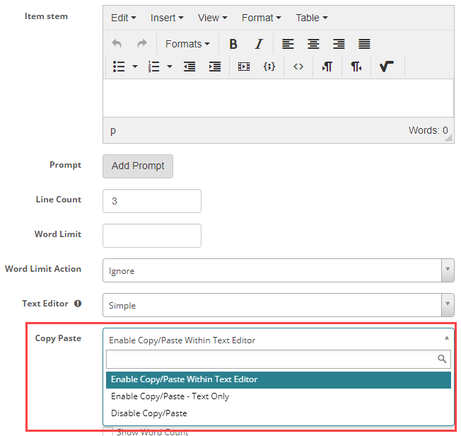 Copy Paste drop-down on an extended text item