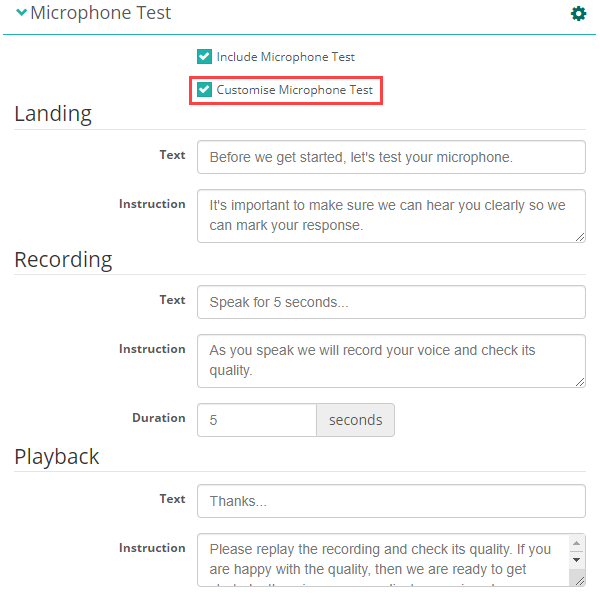 Customise Microphone Test screen
