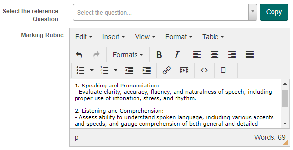 Marking Rubric field