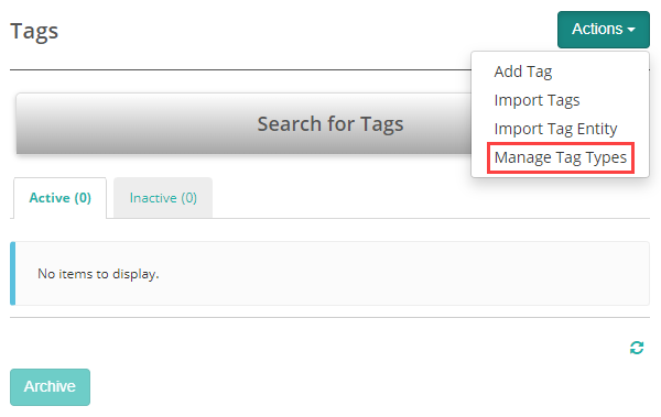 Manage Tag Types option