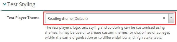 Test Styling section showing theme selection