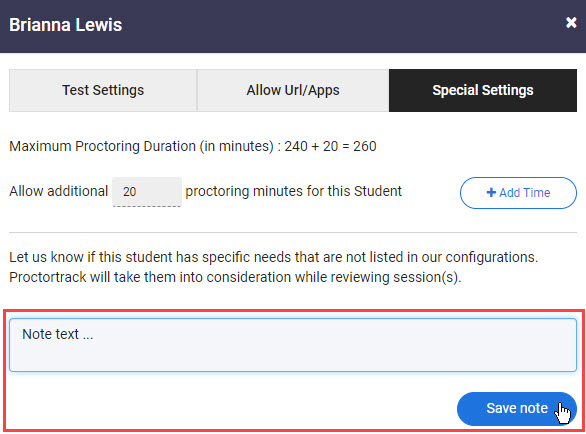 Feedback note and Save note button highlighted