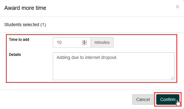 Award more time popup