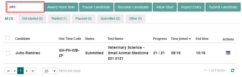 Search for Candidate with matching result