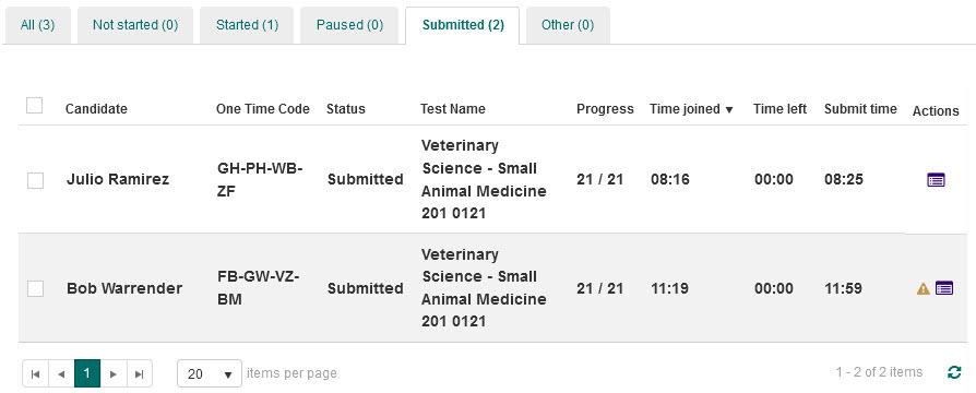Submitted tab with only submitted candidates shown