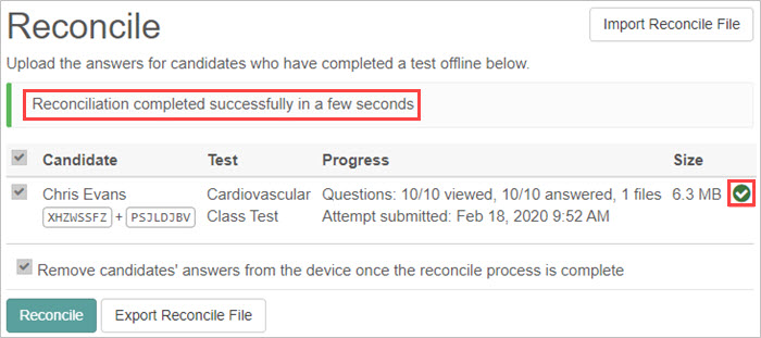 Reconciliation confirmation