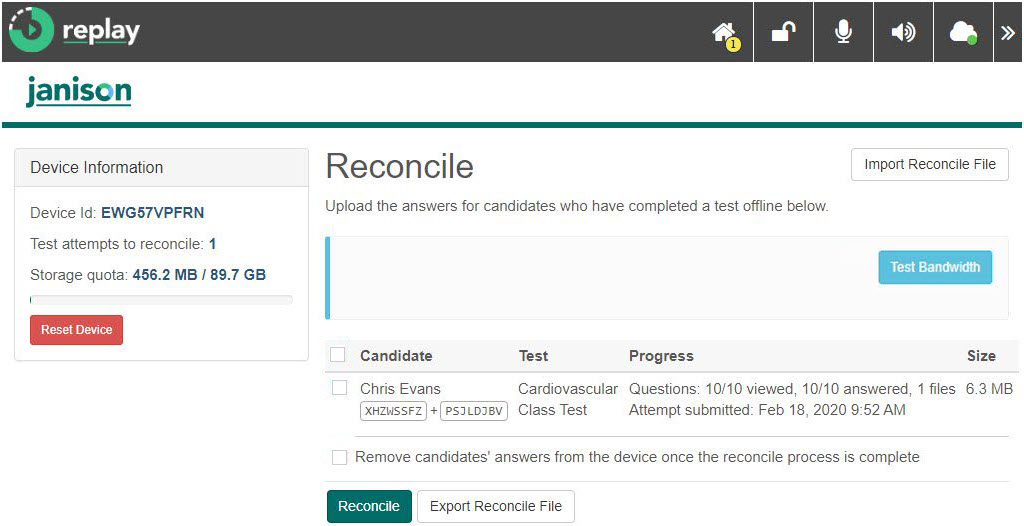 Reconcile screen
