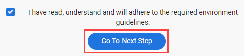 Agree checkbox and Go To Next Step highlighted