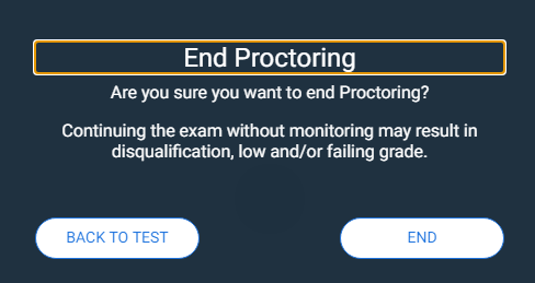 Confirmation screen to end the test