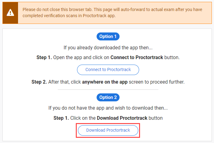 the screen where you select to download proctortrack