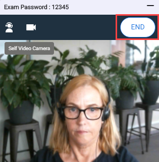 Test-taker video with END button highlighted