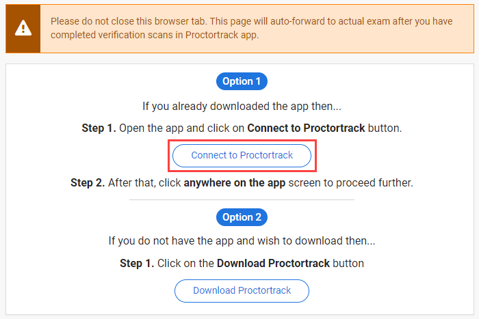 the screen where you select to download or launch proctortrack with the download button selected.