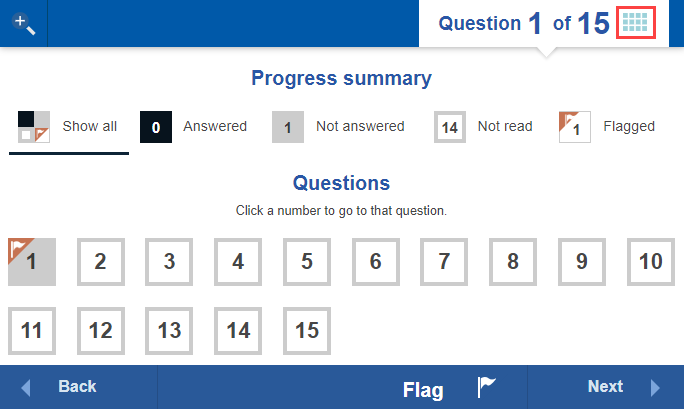 Progress summary screen with filters