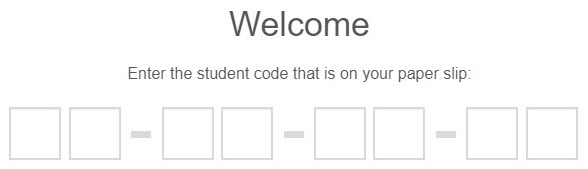 Test-taker code entry screen