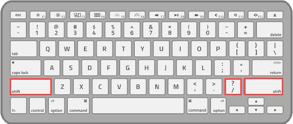 Keyboard with the shift and ? keys highlighted
