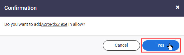 Confirmation popup with Yes button highlighted.