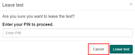 The Leave test popup with Cancel button highlighted.