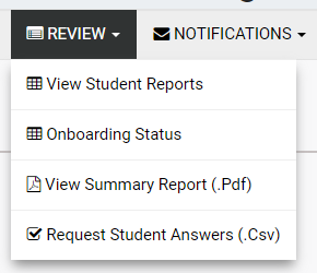 Review drop-down menu on the instructor dashboard in Proctortrack.