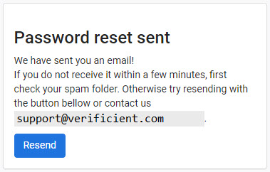 The Proctortrack password reset sent screen.